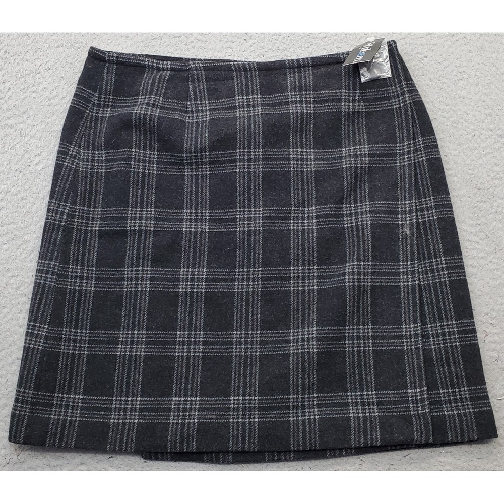 Style&co. A-Line Mini Skirt Womens Petite 12P Multi Plaid Wool Blend One Button